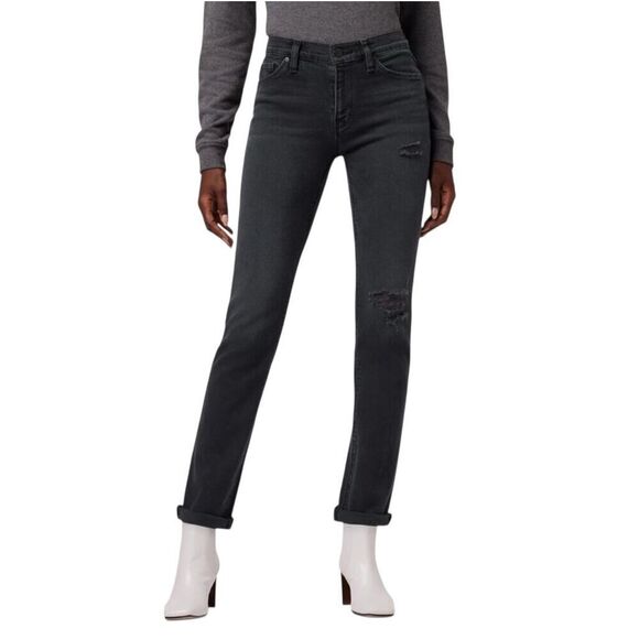 NEW Hudson Women’s Washed Black Nico Mid Rise Distressed Straight Jeans - Picture 1 of 5